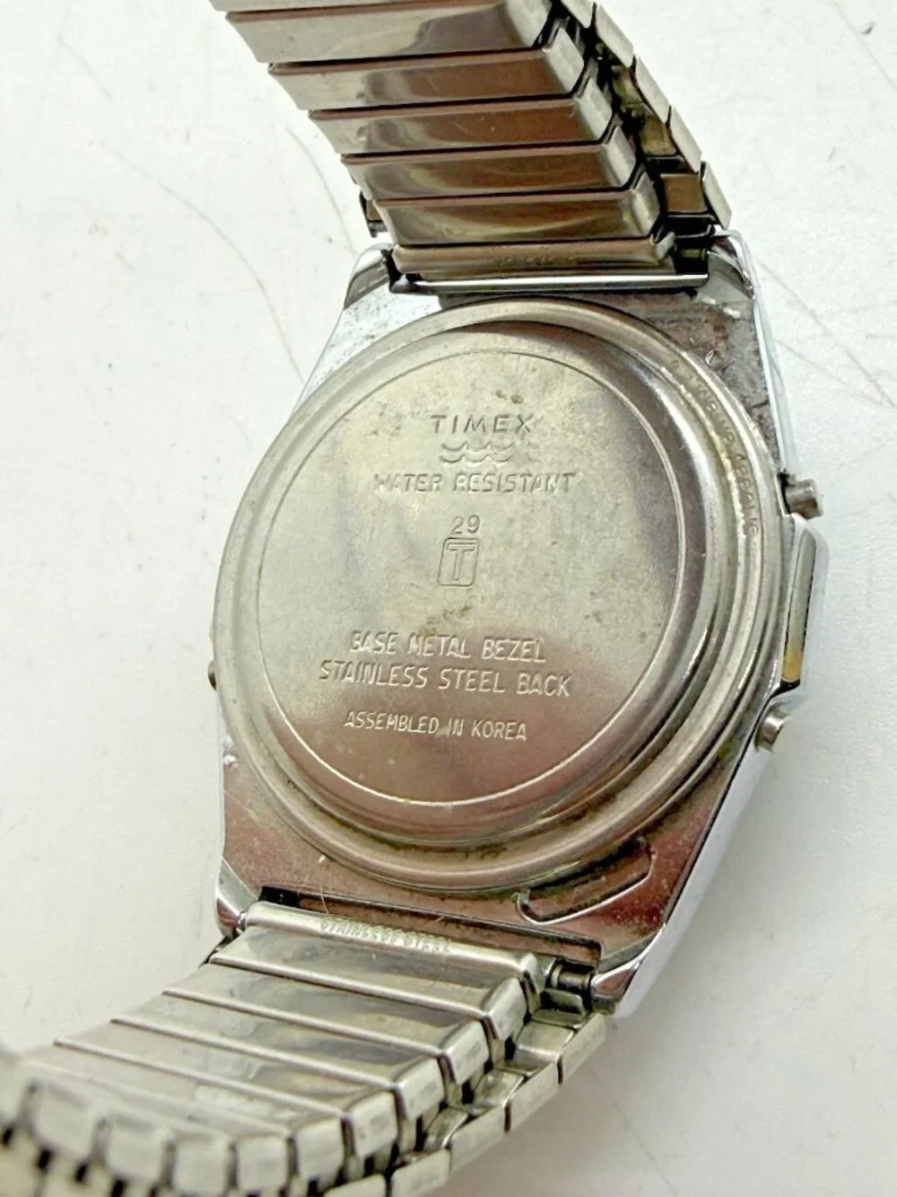 Timex Digital Quartz Lithium Silver Tone Watch Stretch Bracelet Stainless Steel